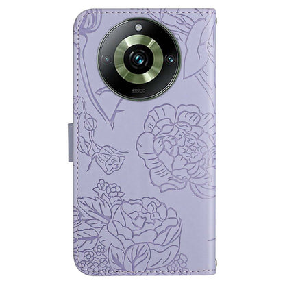 HT03 For Realme 11 Pro 5G / 11 Pro+ 5G Phone Cover PU Leather Wallet Imprinted Flip Stand Case with Shoulder Strap