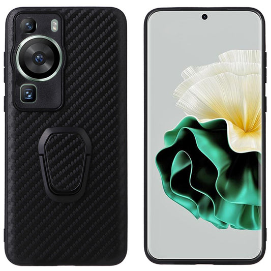 For Huawei P60 Pro Fall Proof Phone Case Textured PU Leather Coated TPU+PC Cover with Kickstand