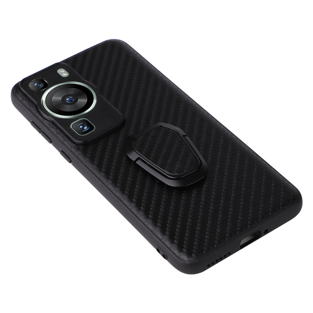 For Huawei P60 Pro Fall Proof Phone Case Textured PU Leather Coated TPU+PC Cover with Kickstand