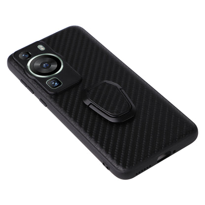 For Huawei P60 Pro Fall Proof Phone Case Textured PU Leather Coated TPU+PC Cover with Kickstand