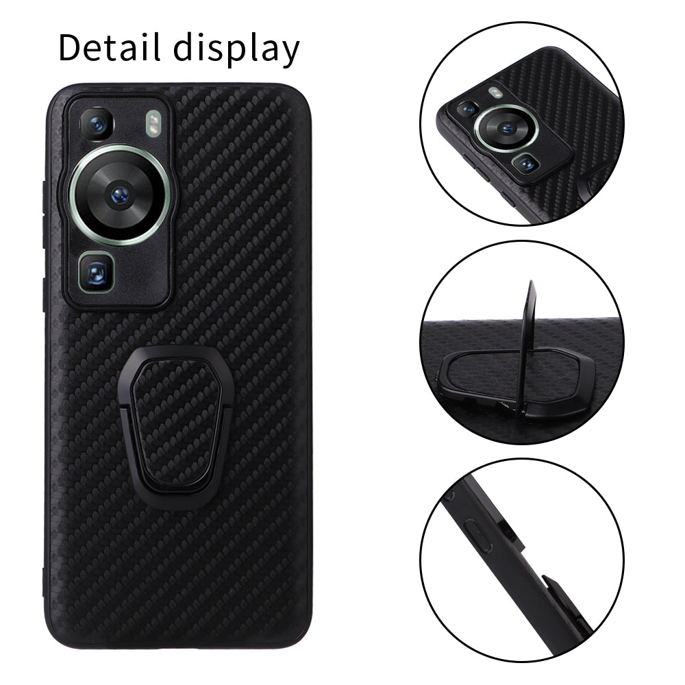 For Huawei P60 Pro Fall Proof Phone Case Textured PU Leather Coated TPU+PC Cover with Kickstand