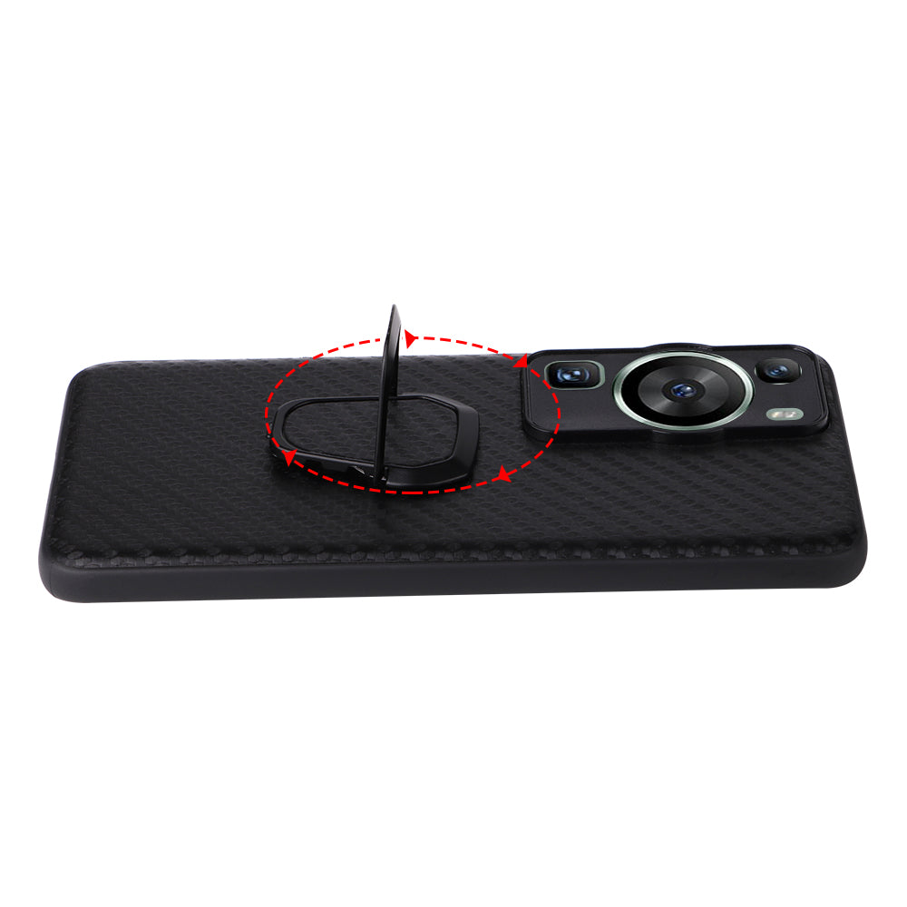 For Huawei P60 Pro Fall Proof Phone Case Textured PU Leather Coated TPU+PC Cover with Kickstand