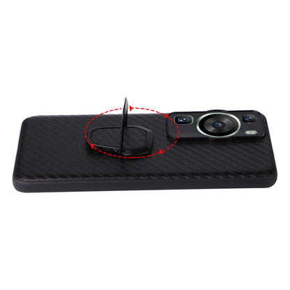 For Huawei P60 Pro Fall Proof Phone Case Textured PU Leather Coated TPU+PC Cover with Kickstand