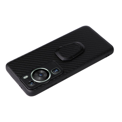 For Huawei P60 Pro Fall Proof Phone Case Textured PU Leather Coated TPU+PC Cover with Kickstand