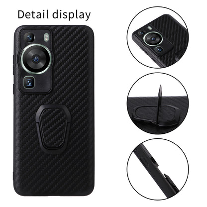 For Huawei P60 Pro Fall Proof Phone Case Textured PU Leather Coated TPU+PC Cover with Kickstand