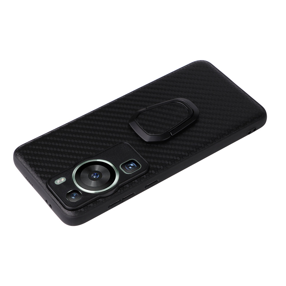 For Huawei P60 Pro Fall Proof Phone Case Textured PU Leather Coated TPU+PC Cover with Kickstand