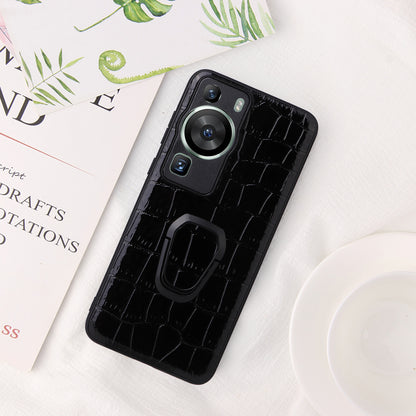 For Huawei P60 Pro Fall Proof Phone Case Textured PU Leather Coated TPU+PC Cover with Kickstand