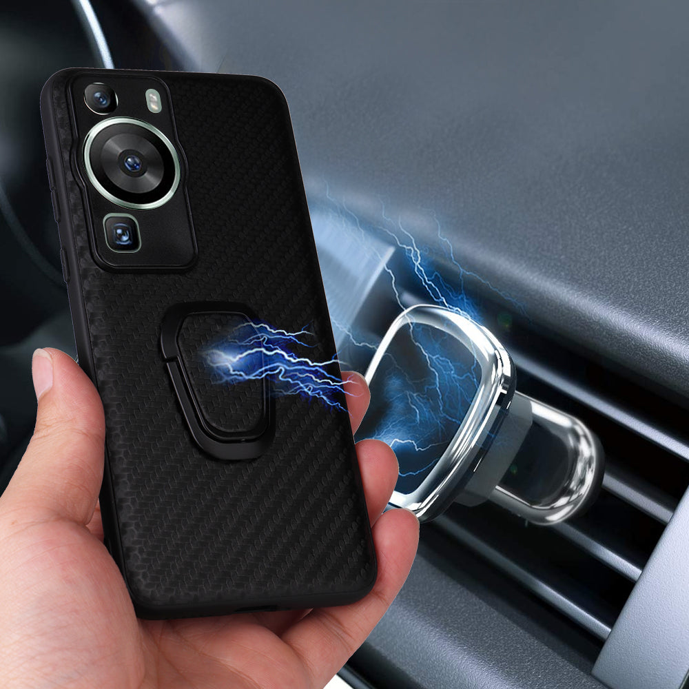 For Huawei P60 Pro Fall Proof Phone Case Textured PU Leather Coated TPU+PC Cover with Kickstand