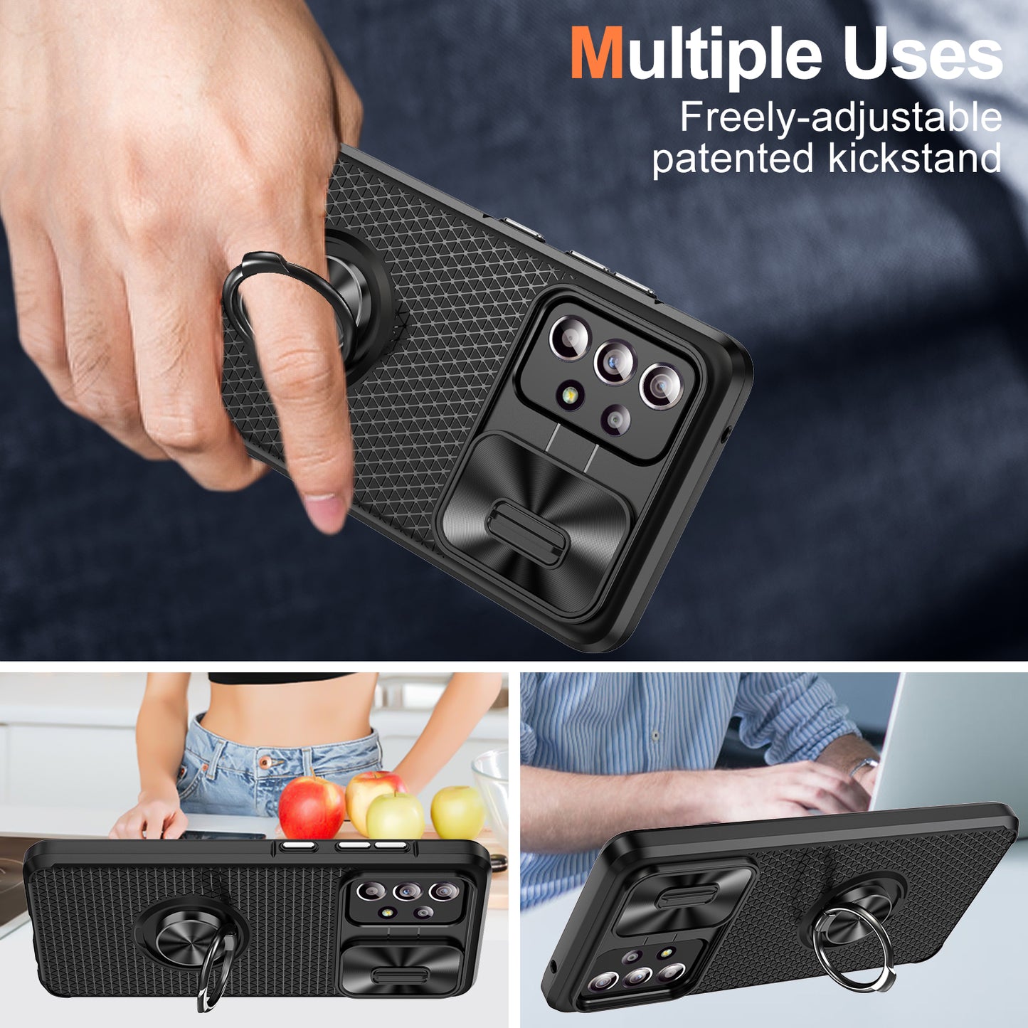 Phone Case for Samsung Galaxy S20 FE 4G / FE 5G / S20 Lite / S20 FE 2022 , Slide Lens Protection PC+TPU Kickstand Cover