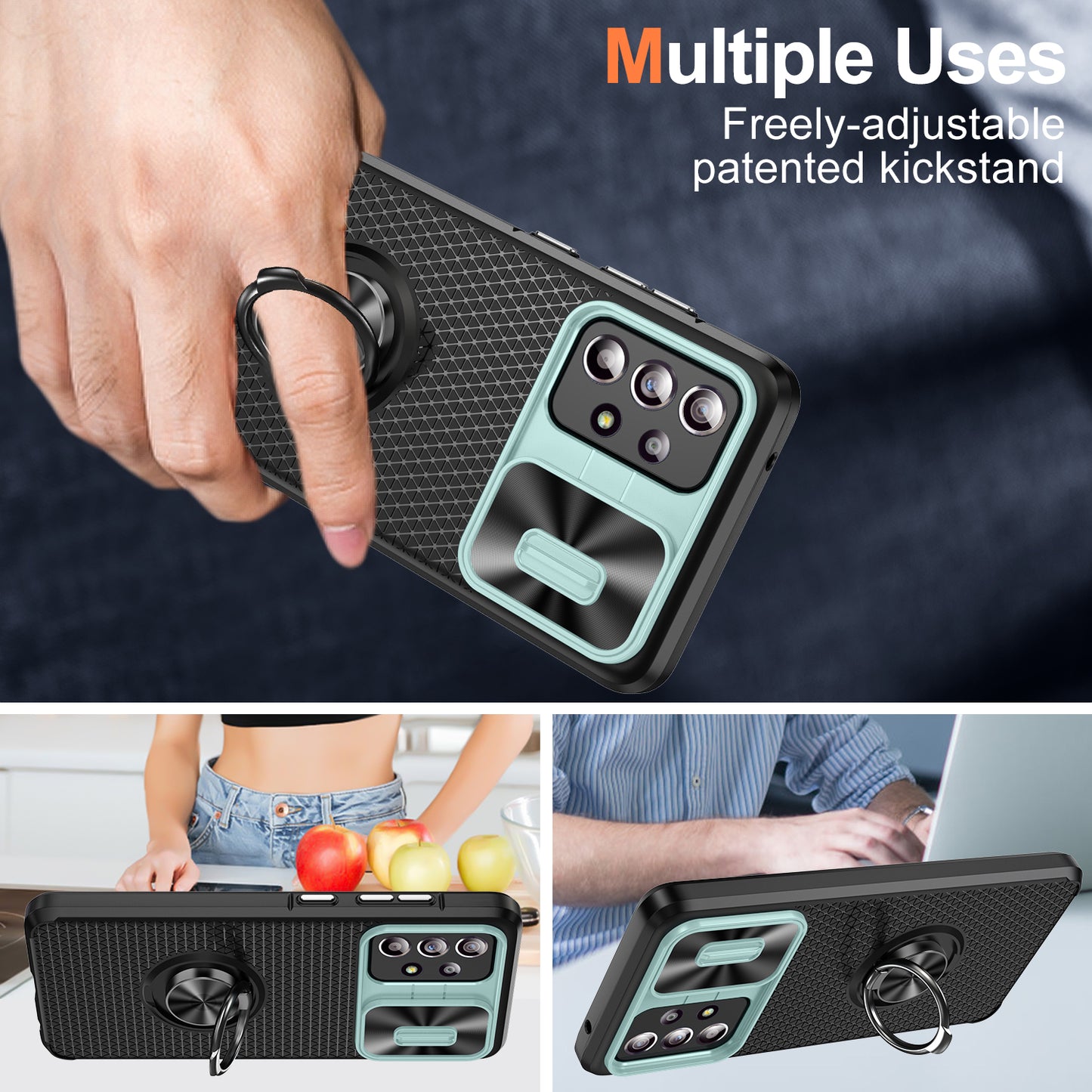 Phone Case for Samsung Galaxy S20 FE 4G / FE 5G / S20 Lite / S20 FE 2022 , Slide Lens Protection PC+TPU Kickstand Cover