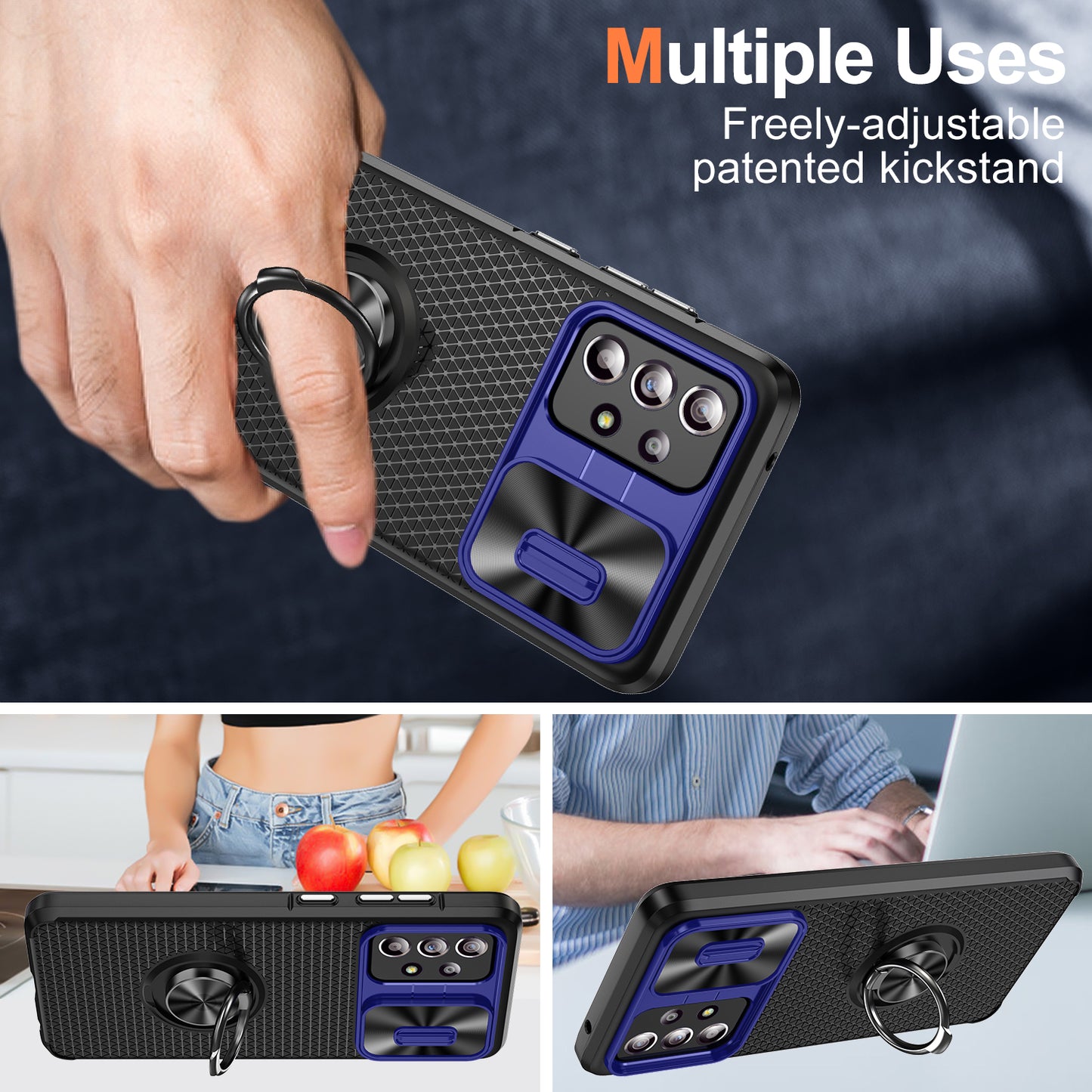 Phone Case for Samsung Galaxy S20 FE 4G / FE 5G / S20 Lite / S20 FE 2022 , Slide Lens Protection PC+TPU Kickstand Cover