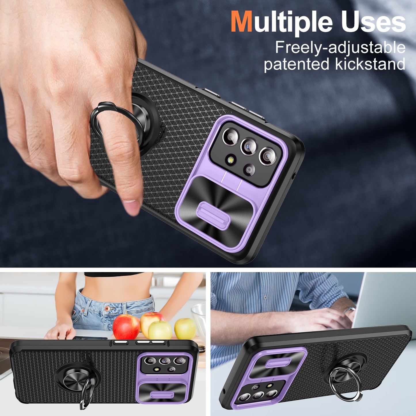 Phone Case for Samsung Galaxy S20 FE 4G / FE 5G / S20 Lite / S20 FE 2022 , Slide Lens Protection PC+TPU Kickstand Cover