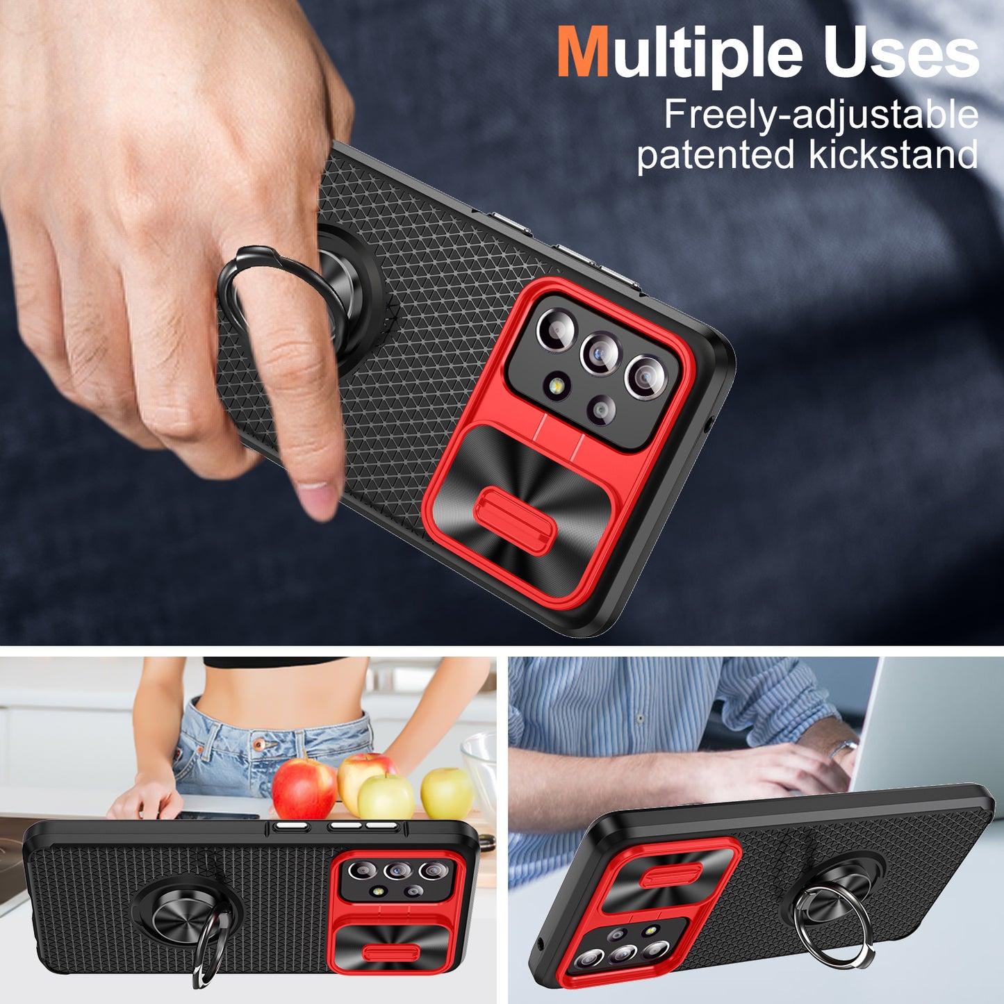 Phone Case for Samsung Galaxy S20 FE 4G / FE 5G / S20 Lite / S20 FE 2022 , Slide Lens Protection PC+TPU Kickstand Cover