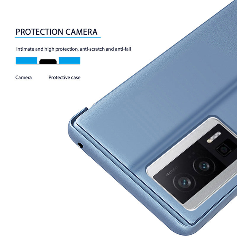 Mirror Surface Case for Xiaomi Redmi K60 5G / K60 Pro 5G / Poco F5 Pro 5G View Window Electroplating Leather Phone Cover