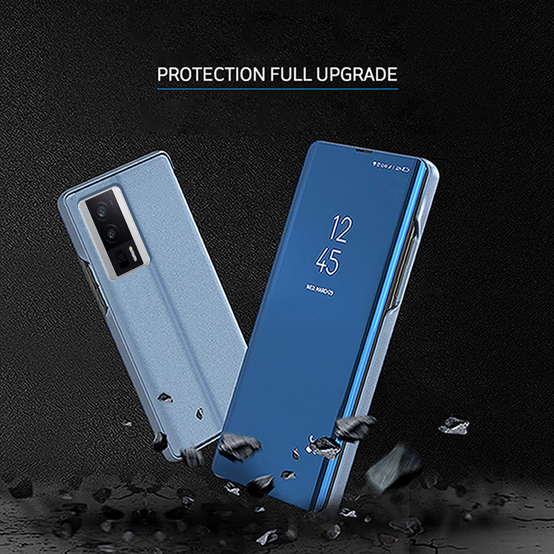 Mirror Surface Case for Xiaomi Redmi K60 5G / K60 Pro 5G / Poco F5 Pro 5G View Window Electroplating Leather Phone Cover