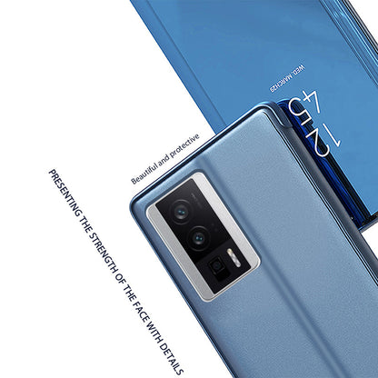 Mirror Surface Case for Xiaomi Redmi K60 5G / K60 Pro 5G / Poco F5 Pro 5G View Window Electroplating Leather Phone Cover