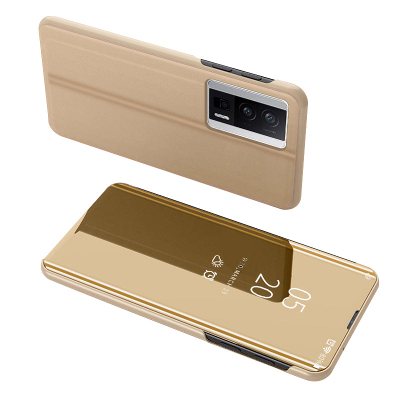 Mirror Surface Case for Xiaomi Redmi K60 5G / K60 Pro 5G / Poco F5 Pro 5G View Window Electroplating Leather Phone Cover