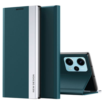 For Xiaomi Poco F5 5G / Redmi Note 12 Turbo PU Leather Flip Cover Electroplating Anti-Scratch Phone Case with Stand