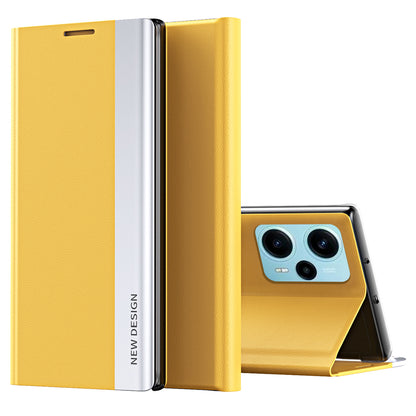 For Xiaomi Poco F5 5G / Redmi Note 12 Turbo PU Leather Flip Cover Electroplating Anti-Scratch Phone Case with Stand