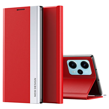 For Xiaomi Poco F5 5G / Redmi Note 12 Turbo PU Leather Flip Cover Electroplating Anti-Scratch Phone Case with Stand