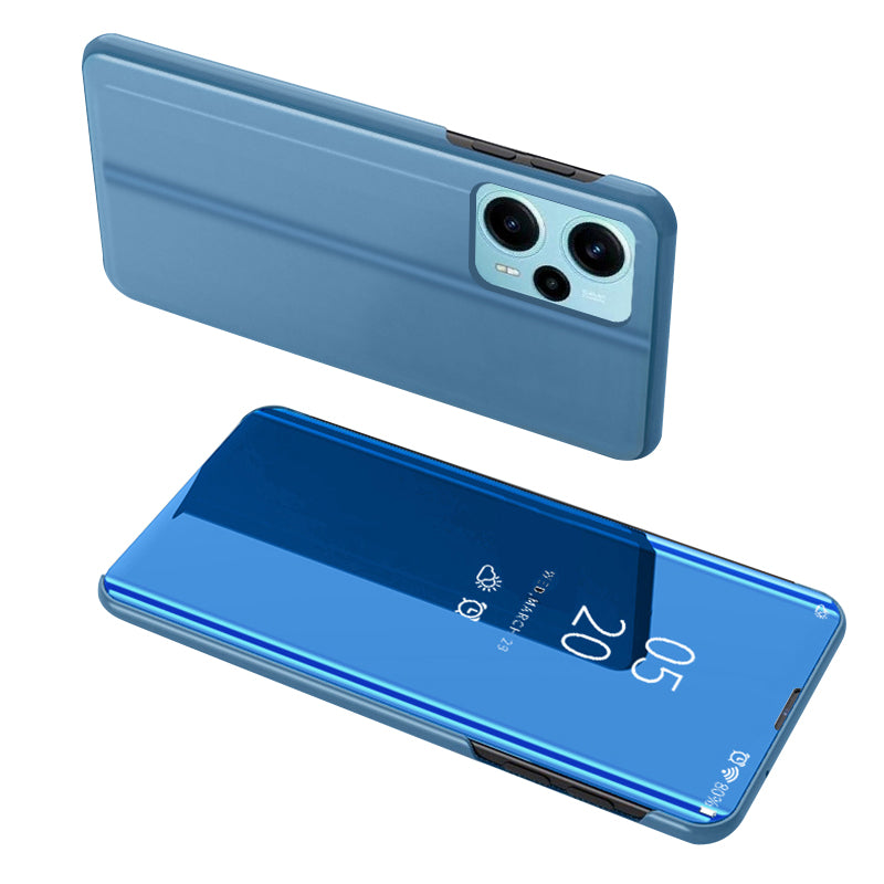 For Xiaomi Poco F5 5G / Redmi Note 12 Turbo Electroplating Phone Case View Window Mirror Surface Leather Phone Cover