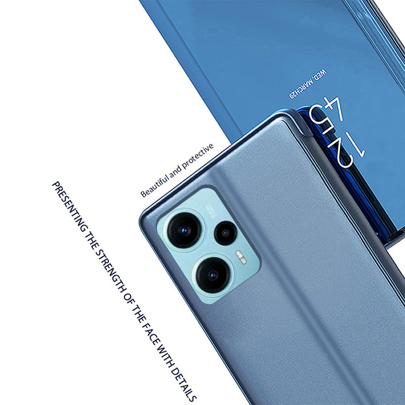 For Xiaomi Poco F5 5G / Redmi Note 12 Turbo Electroplating Phone Case View Window Mirror Surface Leather Phone Cover