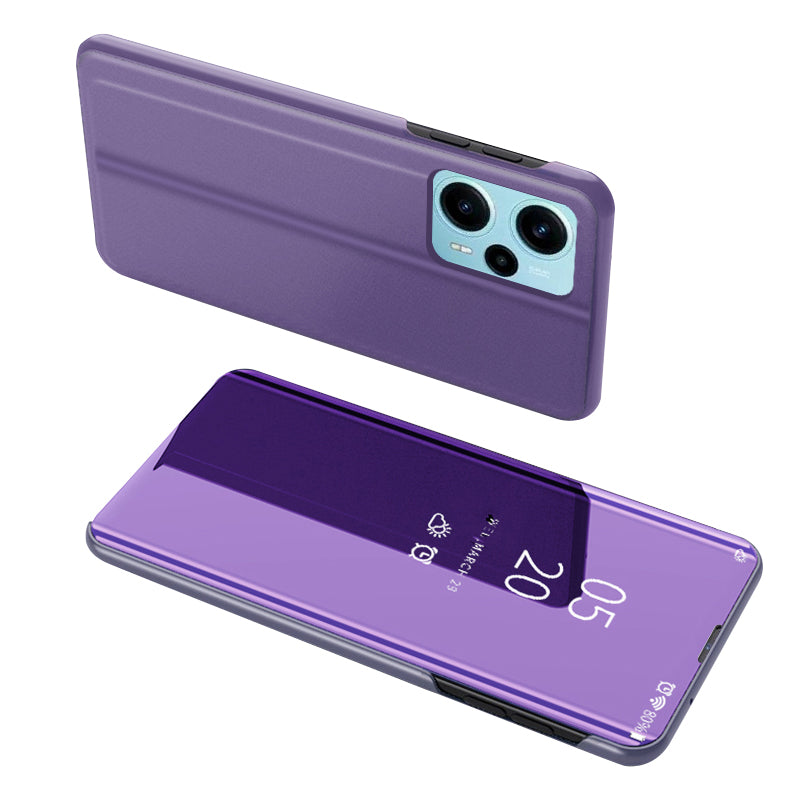 For Xiaomi Poco F5 5G / Redmi Note 12 Turbo Electroplating Phone Case View Window Mirror Surface Leather Phone Cover