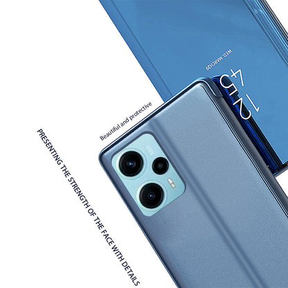 For Xiaomi Poco F5 5G / Redmi Note 12 Turbo Electroplating Phone Case View Window Mirror Surface Leather Phone Cover