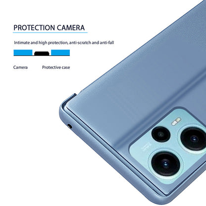 For Xiaomi Poco F5 5G / Redmi Note 12 Turbo Electroplating Phone Case View Window Mirror Surface Leather Phone Cover