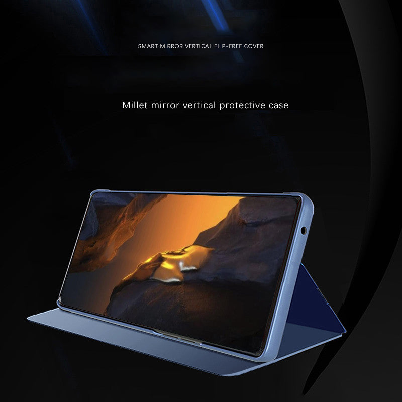 For Xiaomi Poco F5 5G / Redmi Note 12 Turbo Electroplating Phone Case View Window Mirror Surface Leather Phone Cover