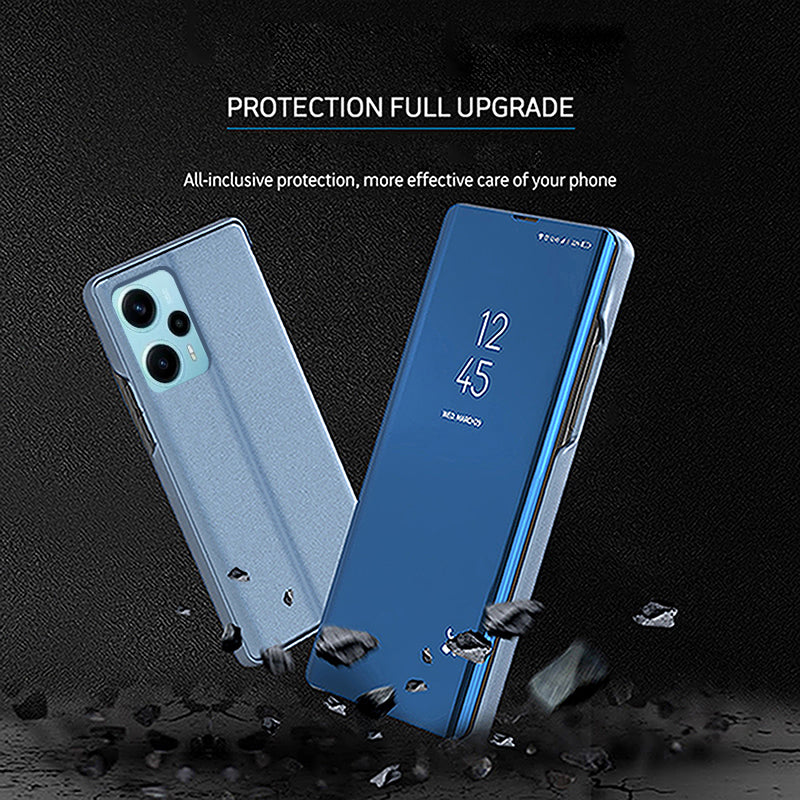 For Xiaomi Poco F5 5G / Redmi Note 12 Turbo Electroplating Phone Case View Window Mirror Surface Leather Phone Cover