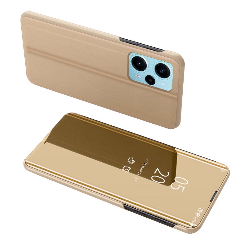 For Xiaomi Poco F5 5G / Redmi Note 12 Turbo Electroplating Phone Case View Window Mirror Surface Leather Phone Cover