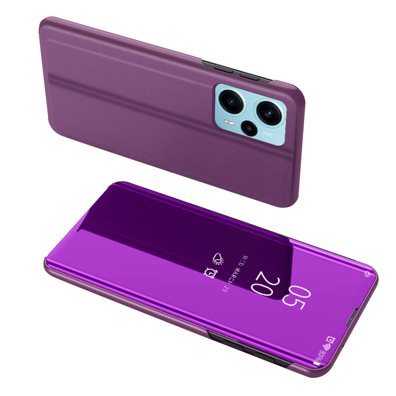 For Xiaomi Poco F5 5G / Redmi Note 12 Turbo Electroplating Phone Case View Window Mirror Surface Leather Phone Cover