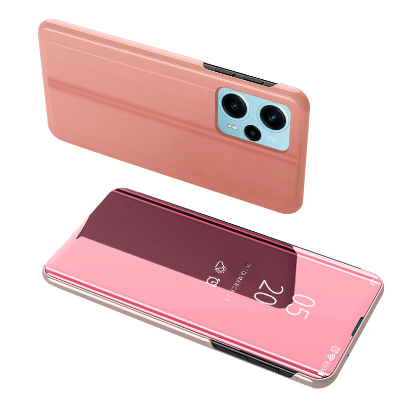 For Xiaomi Poco F5 5G / Redmi Note 12 Turbo Electroplating Phone Case View Window Mirror Surface Leather Phone Cover
