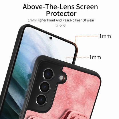 Kickstand Cover for Samsung Galaxy S21 4G / 5G PU Leather Coated PC+TPU RFID Blocking Card Slots Phone Case