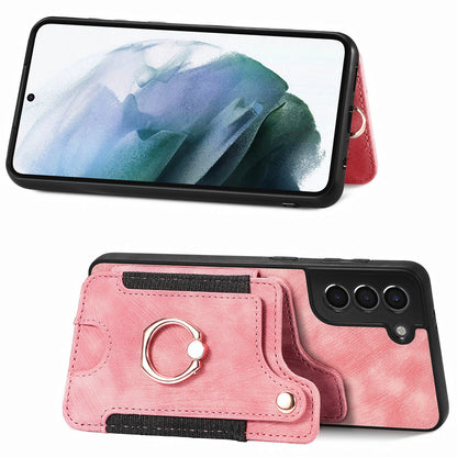 Kickstand Cover for Samsung Galaxy S21 4G / 5G PU Leather Coated PC+TPU RFID Blocking Card Slots Phone Case