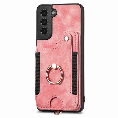 Kickstand Cover for Samsung Galaxy S21 4G / 5G PU Leather Coated PC+TPU RFID Blocking Card Slots Phone Case