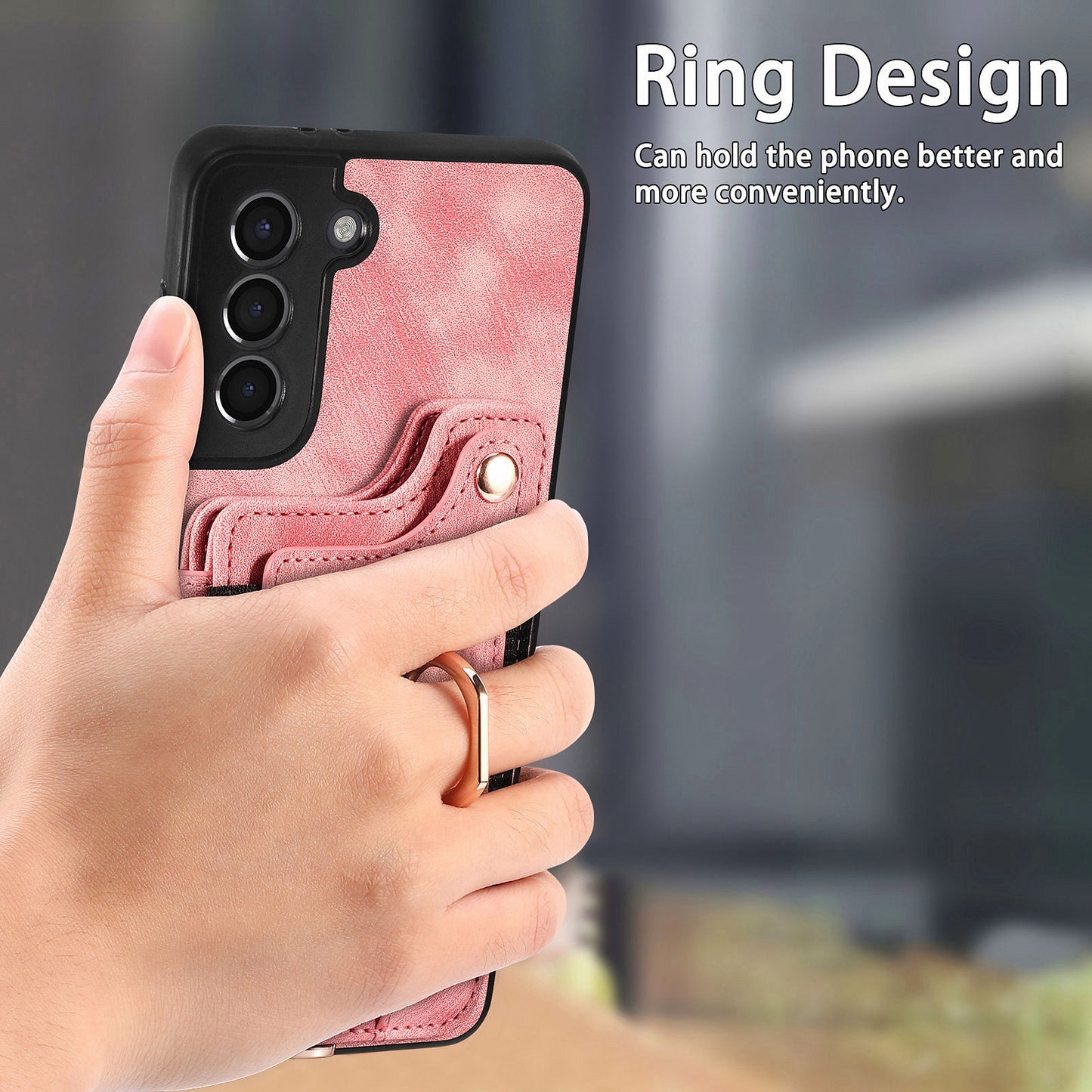 Kickstand Cover for Samsung Galaxy S21 4G / 5G PU Leather Coated PC+TPU RFID Blocking Card Slots Phone Case