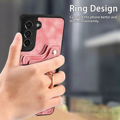 Kickstand Cover for Samsung Galaxy S21 4G / 5G PU Leather Coated PC+TPU RFID Blocking Card Slots Phone Case