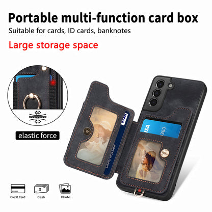 Kickstand Cover for Samsung Galaxy S21 4G / 5G PU Leather Coated PC+TPU RFID Blocking Card Slots Phone Case