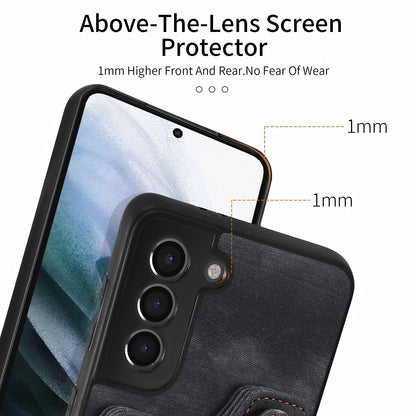 Kickstand Cover for Samsung Galaxy S21 4G / 5G PU Leather Coated PC+TPU RFID Blocking Card Slots Phone Case