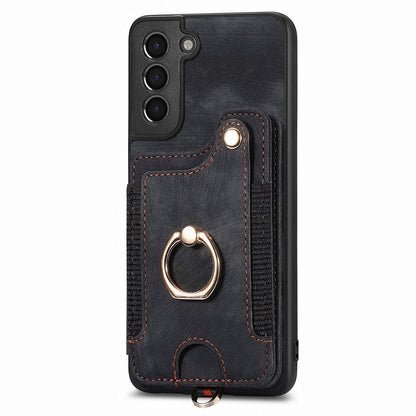 Kickstand Cover for Samsung Galaxy S21 4G / 5G PU Leather Coated PC+TPU RFID Blocking Card Slots Phone Case
