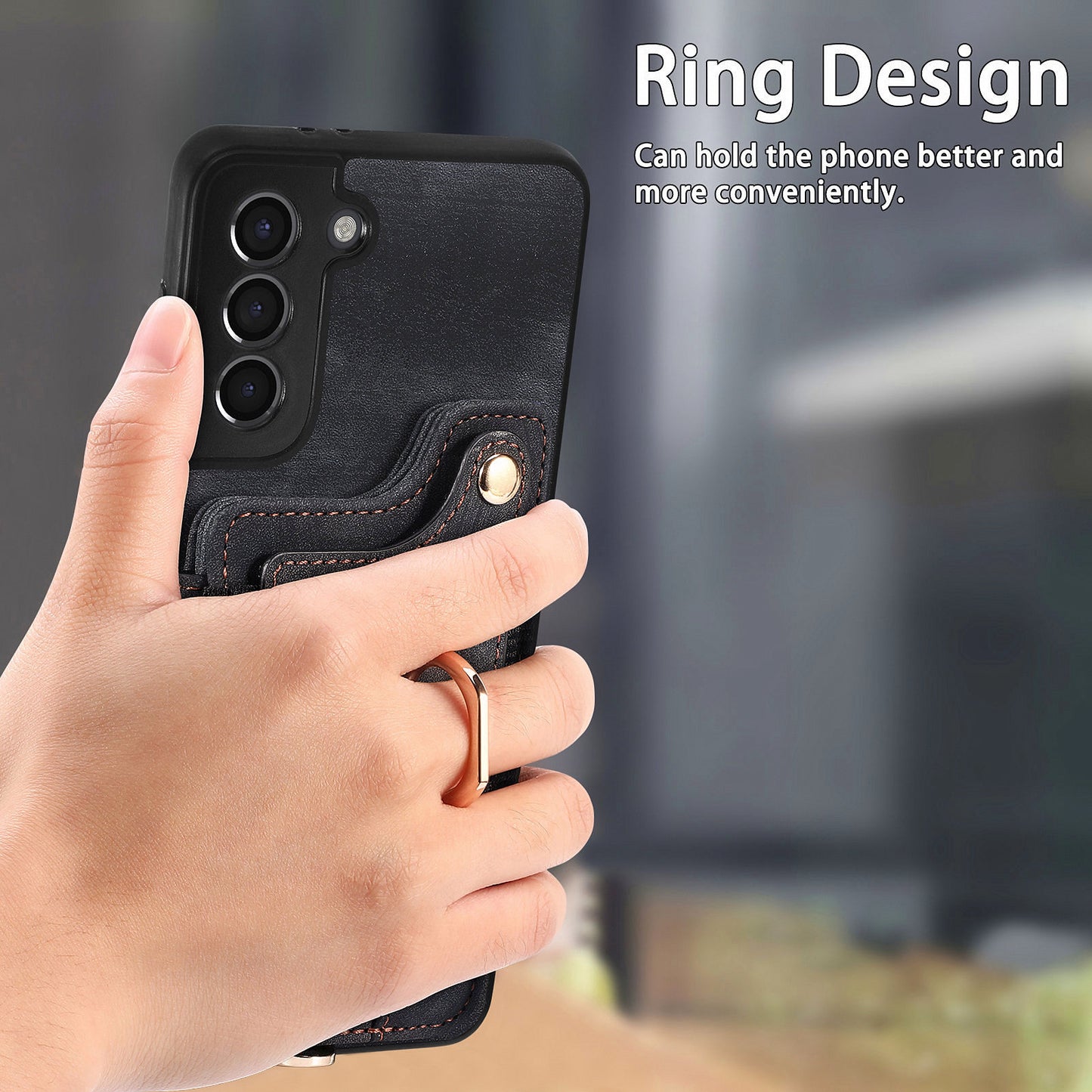 Kickstand Cover for Samsung Galaxy S21 4G / 5G PU Leather Coated PC+TPU RFID Blocking Card Slots Phone Case