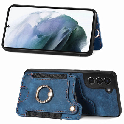 Kickstand Cover for Samsung Galaxy S21 4G / 5G PU Leather Coated PC+TPU RFID Blocking Card Slots Phone Case