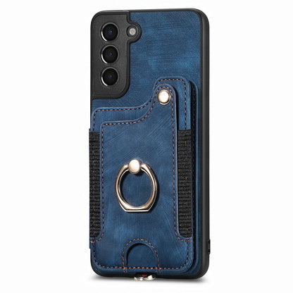 Kickstand Cover for Samsung Galaxy S21 4G / 5G PU Leather Coated PC+TPU RFID Blocking Card Slots Phone Case