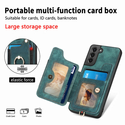 Kickstand Cover for Samsung Galaxy S21 4G / 5G PU Leather Coated PC+TPU RFID Blocking Card Slots Phone Case