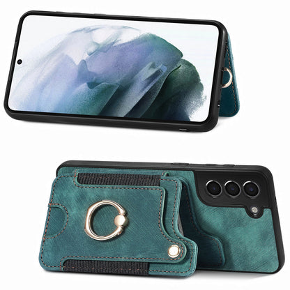 Kickstand Cover for Samsung Galaxy S21 4G / 5G PU Leather Coated PC+TPU RFID Blocking Card Slots Phone Case