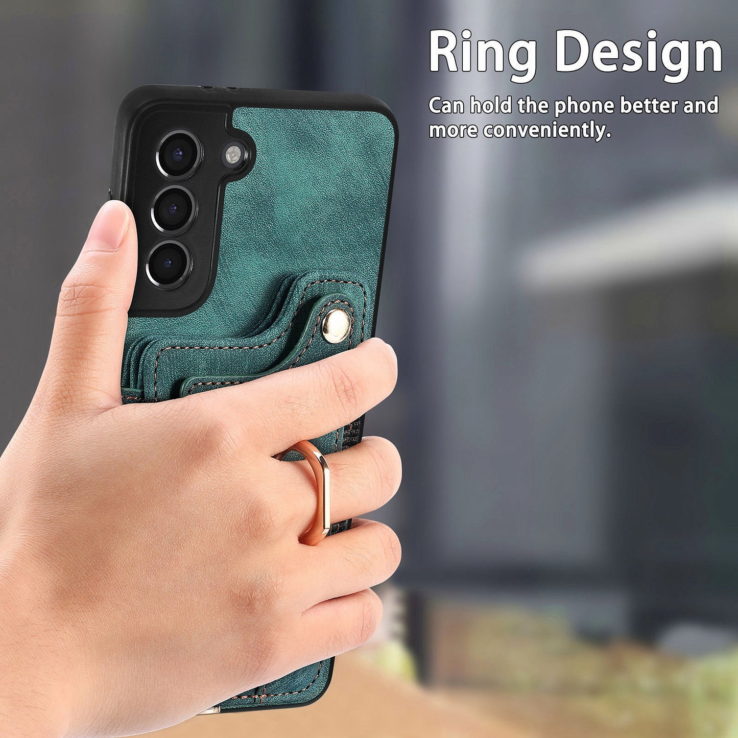 Kickstand Cover for Samsung Galaxy S21 4G / 5G PU Leather Coated PC+TPU RFID Blocking Card Slots Phone Case