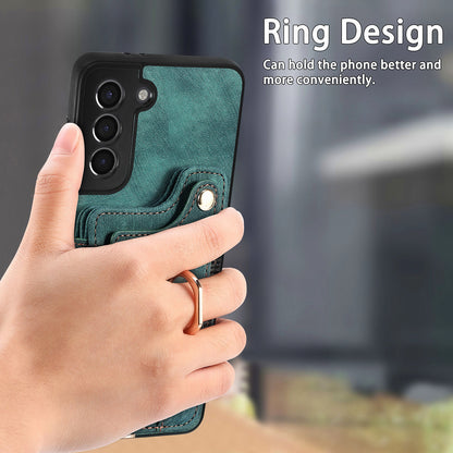 Kickstand Cover for Samsung Galaxy S21 4G / 5G PU Leather Coated PC+TPU RFID Blocking Card Slots Phone Case