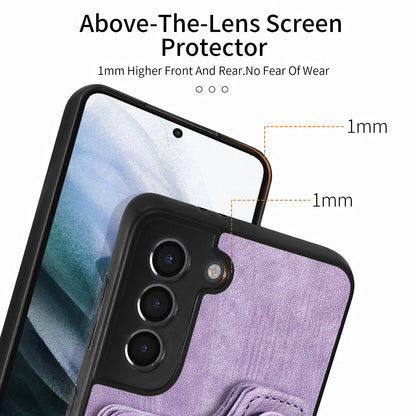 Kickstand Cover for Samsung Galaxy S21 4G / 5G PU Leather Coated PC+TPU RFID Blocking Card Slots Phone Case